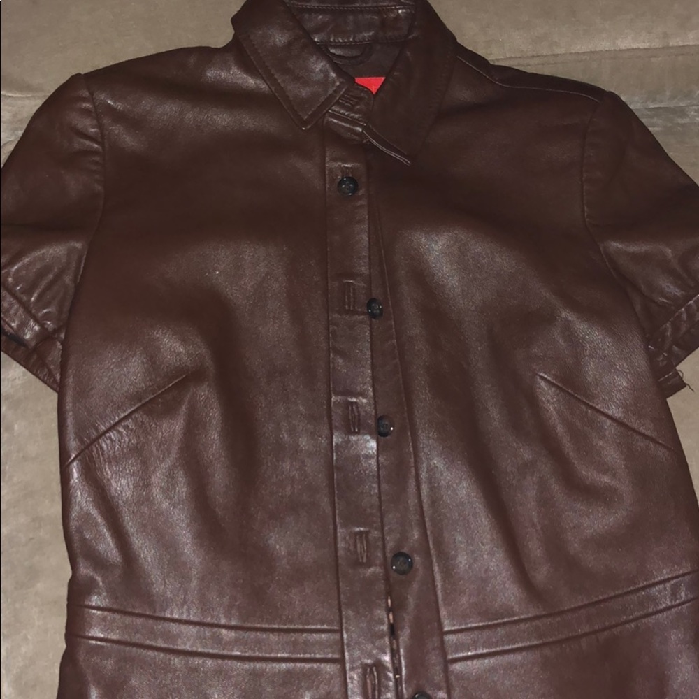 Brown leather short sleeves shirt